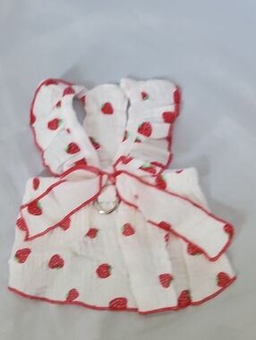 Source Unknown White and Red Strawberry-Print Dog Dress with Bow